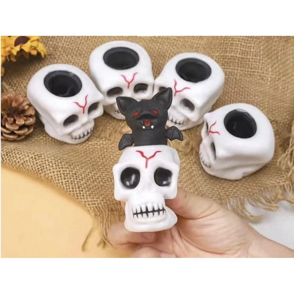 3 Pack Halloween Skull Pop Up Fidget Squishy Squeeze Stress Toys NEW
